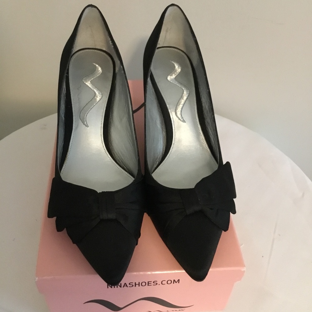 Nina Black Luster Satin Heels
